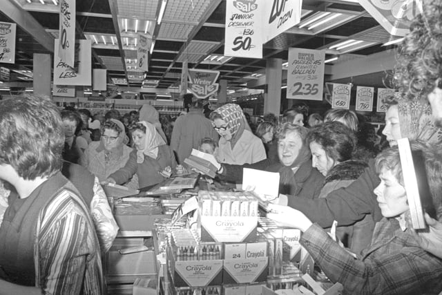 The bustling scene inside Joplings once the sales opened. Here's what it looked like in December 1975.