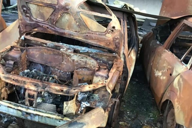 The burned-out shells of the cars stored at the building in Handsworth Hill, Sheffield, are barely recognisable, but the urban explorers behind the LKUrbex Faceook page say they include a Vauxhall Astra estate, a Renault Clio and a Ford Focus ST
