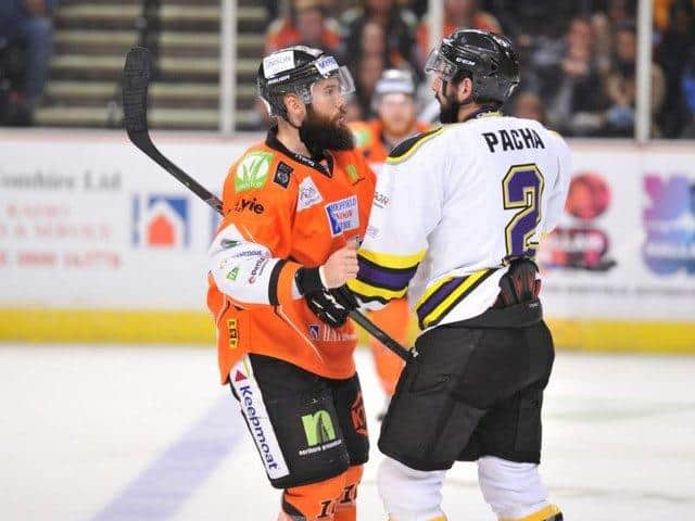 Jason Hewitt, typical confrontational pose with Sheffield Steelers. Picture: Dean Woolley