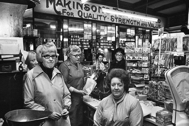 Manageress, Kathleen Roden, left, and shop assistant, Barbara Tate, inside Makinsons Tea Warehouse on Woodcock Street which closed in January 1974. The family tea and coffee business was started in the 1880s and was owned by Richard Makinson who also built and owned the Makinson Arcade.