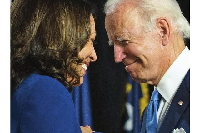 New Zealand's Sunday Star shows Kamala  Harris and Joe Biden sharing a special moment in victory