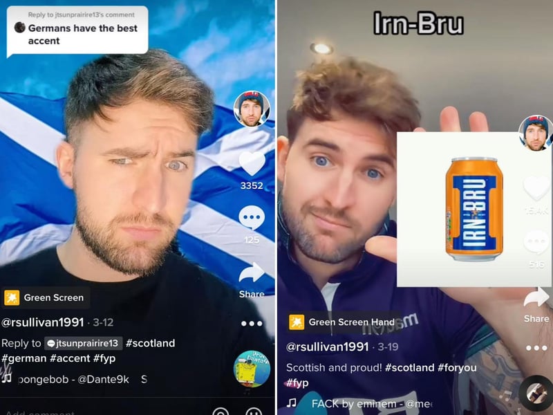 R Sullivan has 380k followers and 4.2m likes on his TikTok, where he shares funny videos about being Scottish.