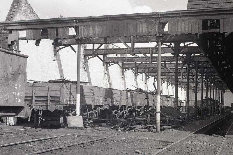Buxton Advertiser archive, Aug 1966, demolition of the engine sheds at Buxton's railway depot.
