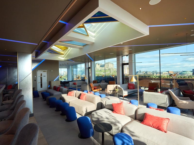 The rooftop bars offer a view across to the castle.