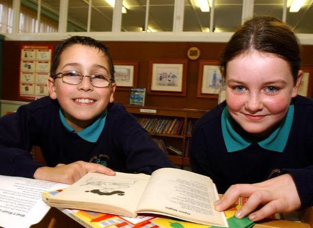 Balby Waverly Primary School Pupils Shaun Nazir aged 11 and Rebekka Torshamar aged 10 in 2005.