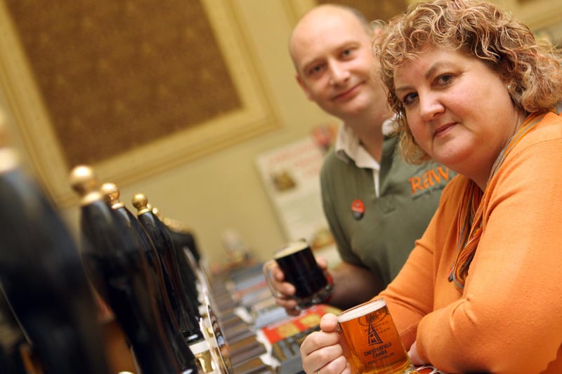 Festival chairman Jane Lefley and Andy Dowson, Chesterfield CAMRA member.