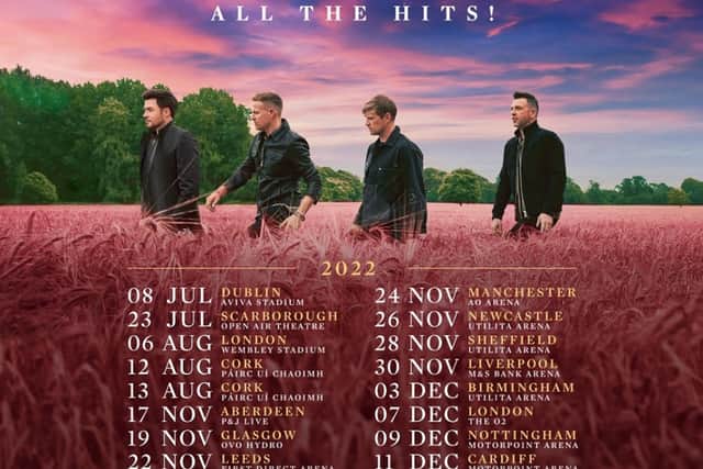 Westlife's tour will include arena dates at Nottingham and Sheffield.