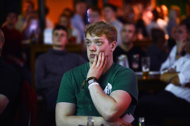 Sheffield football fans reactions to last night's World Cup Qualifing Match at Wembley against Poland in the Walkabout Pub in Carver Street,in Sheffield City Centre