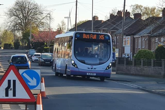 First X5 bus at Swallownest with full up sign. Picture by David Forrest.