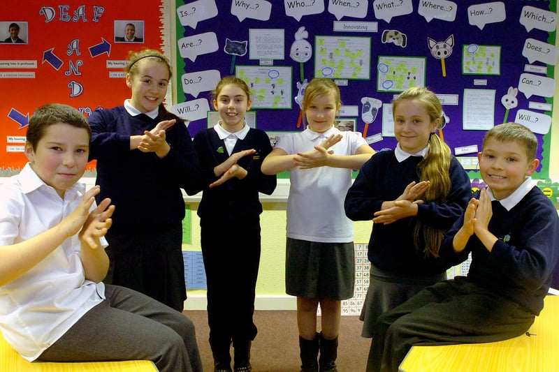 Pupils at Thorney Close Primary School were learning sign language for a 'sing to sign' event when this photo was taken in 2012.