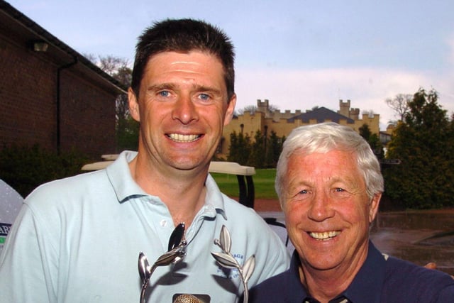 Sunderland legends Niall Quinn and Jim Montgomery take part in the Ian Porterfield Challenge at Ramside Hall.