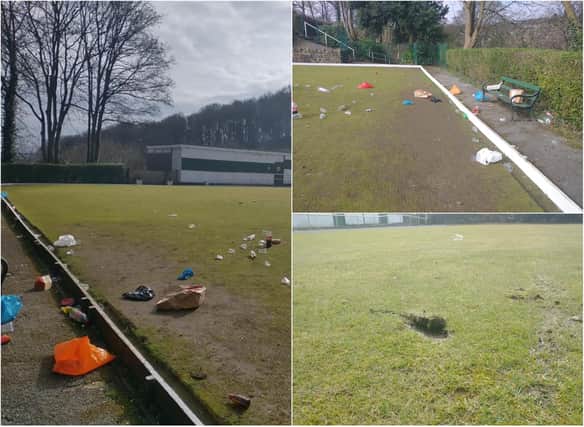 Litterbugs left behind takeaway wrappers when they gathered on a bowling green in Sheffield