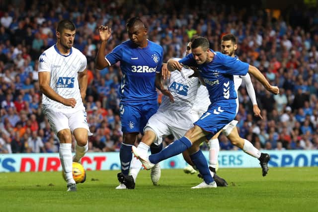 Rangers Jamie Murphy scores his side's first goal of the game during the Europa League, Qualifying Round One,  First Leg match at Ibrox, Glasgow. Andrew Milligan/PA Wire
