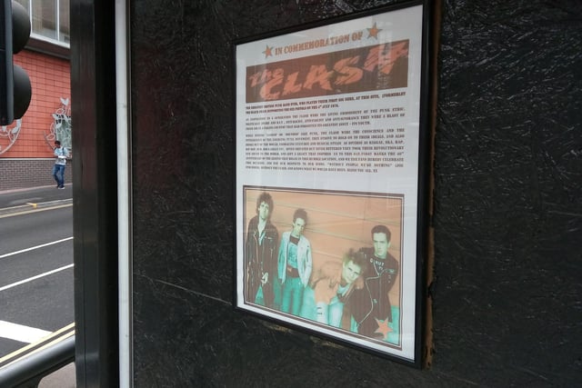 This poster outside the entrance to the old Boardwalk club on Snig Hill, in Sheffield city centre, recalls the night The Clash played their first gig there in 1976