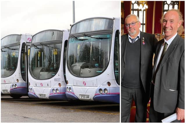 Labour Sheffield Council leader Coun Terry Fox (right) and Green Party group leader Coun Douglas Johnson have hit out at bus cuts across South Yorkshire