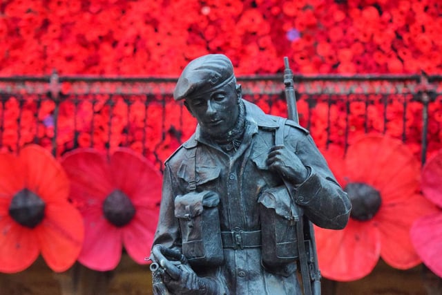The Durham Light Infantry statue in the Market Square, in the centre of Durham City, which is dedicated "in memory of those who gave their lives in the cause of freedom".