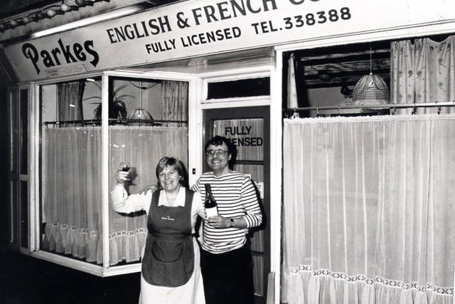 Richard and Linda Horsfield at Parkes English & French Restaurant, Hillsborough,  in 1989