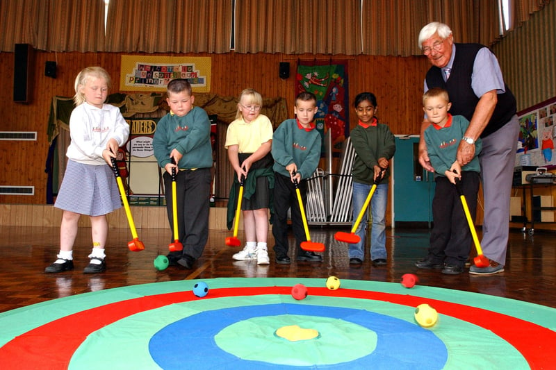 A golf lesson at Hudson Road Primary School was held as a part of Health Week in 2004. Who do you recognise?