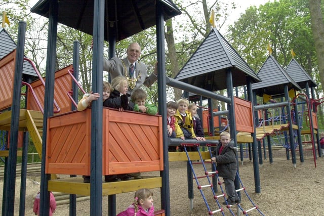 In 2000 Lord Mayor of Sheffield Councillor Trevor Bagshaw joined youngsters on the adventure playground after the opening at Norfolk Heritage Park