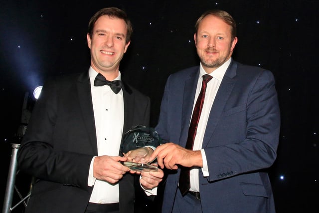 Toby Perkins, MP for Chesterfield, pictured presenting Nick Holland, of SDL Minorfern,  with the Business Leader Award