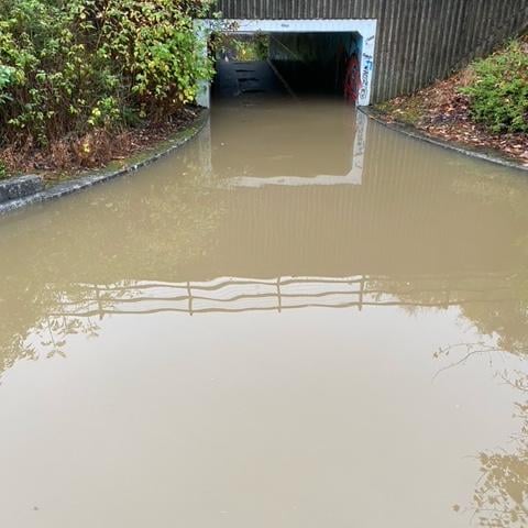A shot of a flooded underpass in Penicuik, near Beeslack High School.