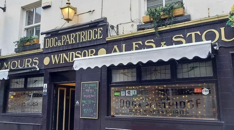 56 Trippet Lane, S1 4EL. Dating back to 1796, this stone-built three- storey pub has a good frontage of raised lettering: Dog & Partridge and below, Gilmours Windsor Ales & Stouts. The snug (central) has been spared from excessive change. CAMRA states: ‘Cosy and genuinely historic, this little room retains its old fireplace, original door and fixed seating’.