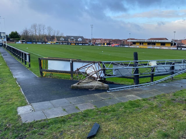 Damage at Hebburn Town FC following the strong winds.
