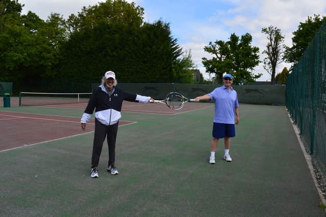 Delighted Abbeydale Tennis Club members are back on court - but social distancing.