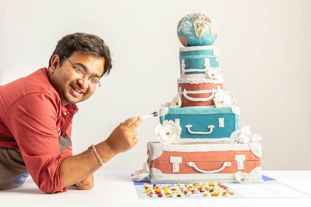 Dr Rahul Mandal has created a showstopping, edible masterpiece thought to be the world’s first 100-ingredient cake