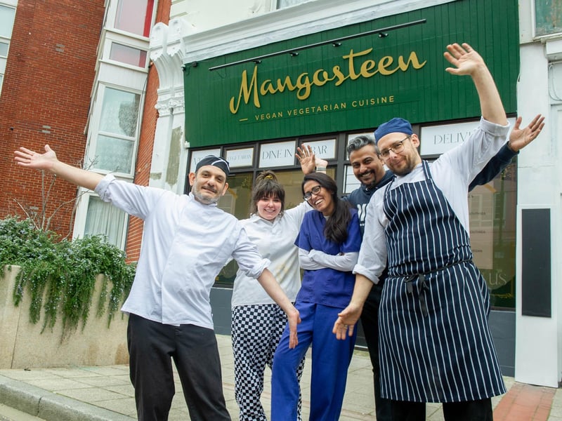 Staff Antonio Cardaci, Phoebe Evans, Marek Tocewicz and owners, Syed Karim and Nazmin Akthar at Mangosteen Picture: Habibur Rahman