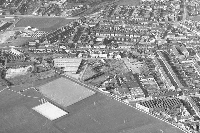 An aerial view of Sutton, showing the Lawn and Outram Street