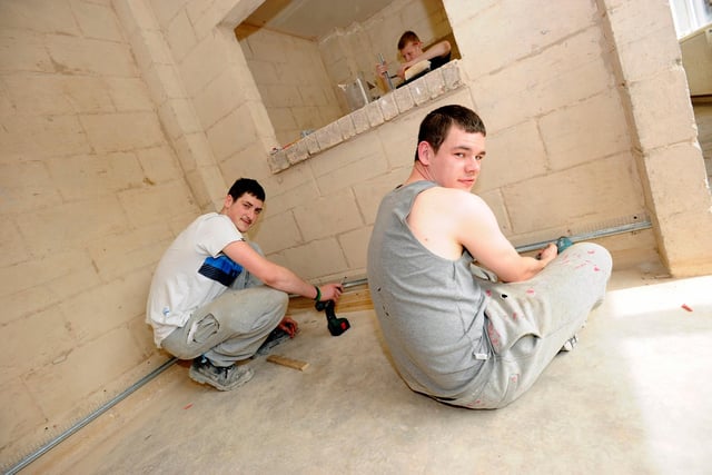 Students Max Patton & Connor Seaton in the Plastering Class at Doncaster Deaf School  in 2012