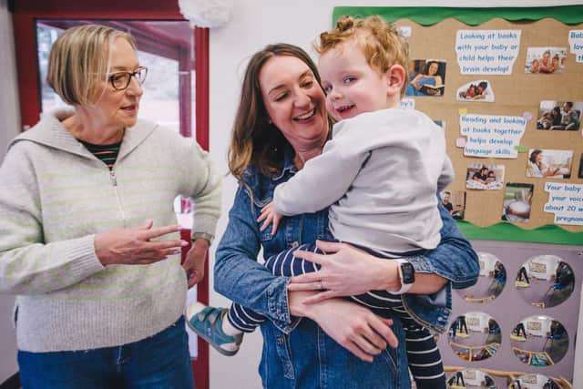 Sheffield MP Gill Furniss with a mum and baby she met during a visit to the Sheffield PAIRS service, which supports families to build stronger bonds with their youngsters. Picture: Parent-Infant Foundation
