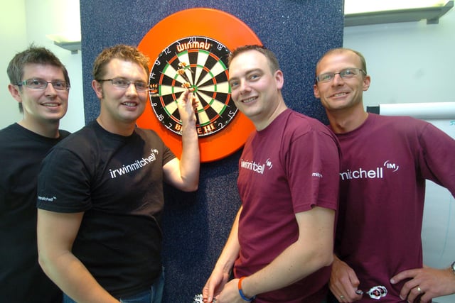 Andrew Fanning, Kev Guthrie, Andy Wallace and Scott Flower during their 36 hour darts marathon at Irwin Mitchell, Riverside east, Sheffield in 2009