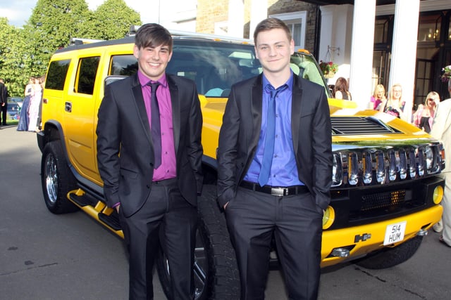 Clowne's heritage High School prom at Ringwood Hall - Nathan Marsden and Connor Marsden arrive to 'I'm Sexy and I Know It' blasting out from their yellow Hummer