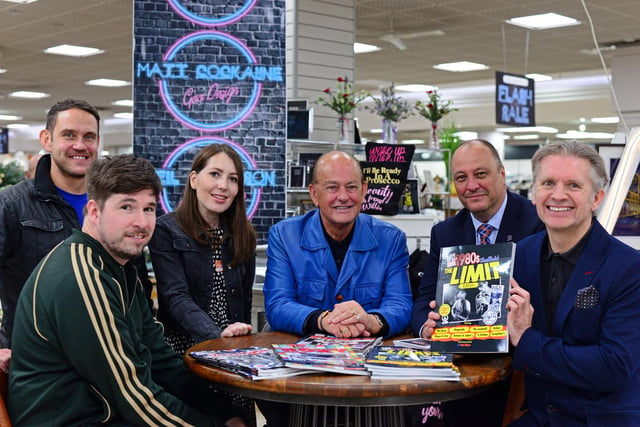 L-r Steve Nicholson, of Natural Stone Carved Creations, Matt Cockayne, of Goo Design, Nicola Ogle, of Kelham Print, Martyn Ware, of Human League and Heaven 17,  David Cartwright, Store Manager and Neil Anderson, Author, pictured during the Inspired by Sheffield event at Atkinsons. Picture taken in October 2019