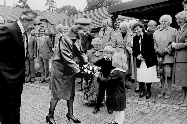 The Duchess of Gloucester opens Edenside Court in Kelso, July 1987.