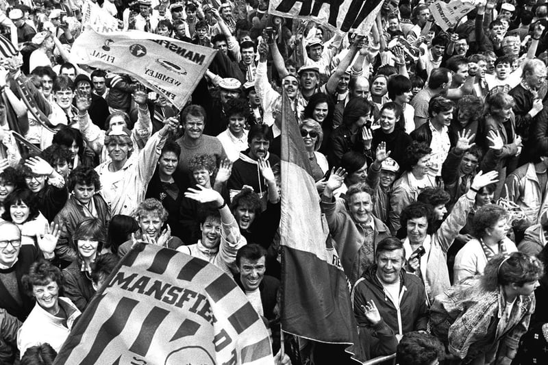 Fans celebrate after Mansfield's dramatic win at Wembley - can you spot anyone you know in the crowd?