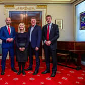 Metro Mayors (left to right) Andy Burnham, Mayor, Greater Manchester, Jamie Driscoll, Mayor, North of Tyne, Tracy Brabin, Mayor, West Yorkshire,  Steve Rotherham, Mayor, Liverpool City Region, and Dan Jarvis, MP, Barnsley Central & Mayor, South Yorkshire.