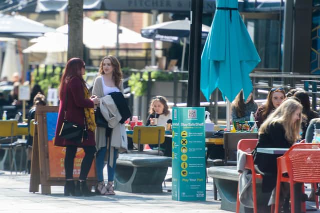 Drinkers return to the city centre pubs in Sheffield as the COVID restrictions are lifted on pubs and restaurants
