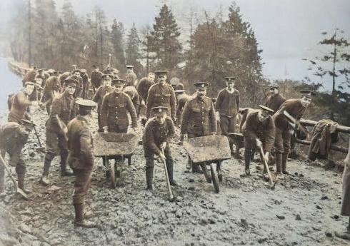 This picture of the Sheffield City battalion training at Redmires Camp during World War One has been colourised from the original black and white. PIcture from Sheffield Since 1900
