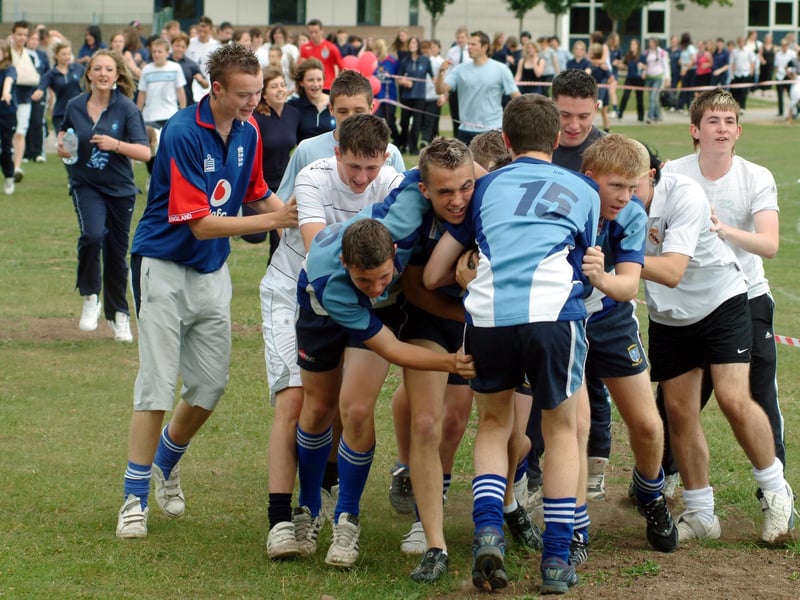 Pupils at Manor School took part in a Sports Relief Mile, while a group of boys decided to rugby tackle each other around the course.