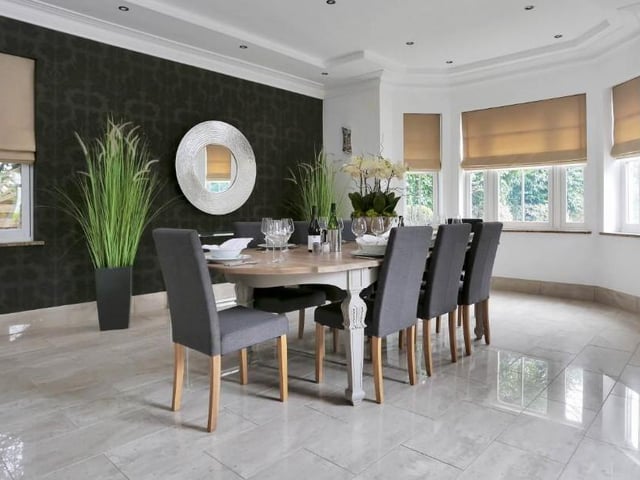 The Linby property's dining room is perfect for a formal dinner party. It has a nice bay-window overlooking the front garden, plus a further window to each side.