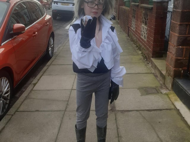 Keelen age 9 from Copnor dressed as Jareth from the labyrinth - also known as the Goblin King - for World Book Day.