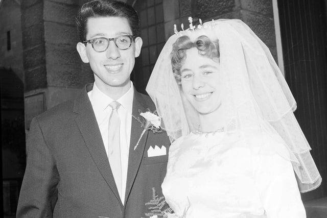 The happy couple at the Gourlay-Dinse wedding in Granton Congregational Church in 1963.
