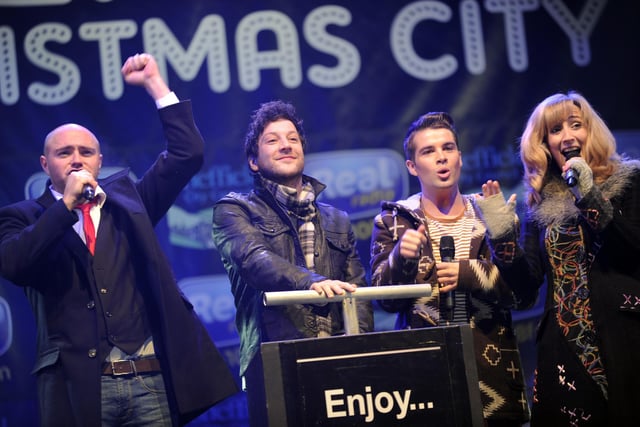 Matt Cardle and Joe McElderry switch on Sheffield's Christmas lights in 2012
