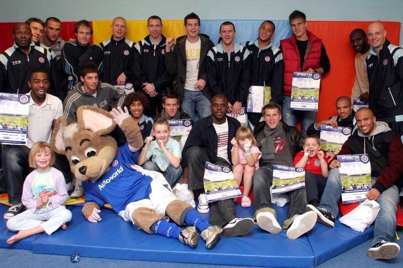 Chesterfield Football Club players and mascot Chester the Fieldmouse brought cheer to the children's ward in 2006.