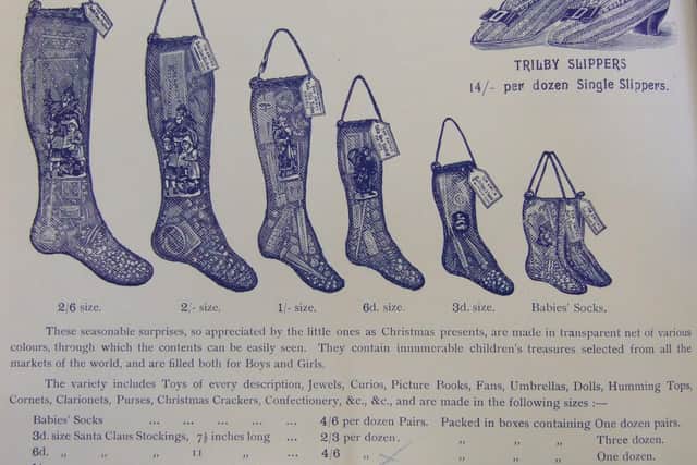 A Victorian Christmas catalogue advertising stockings ready-filled with gifts, bought for William Battie-Wrightson of Cusworth Hall