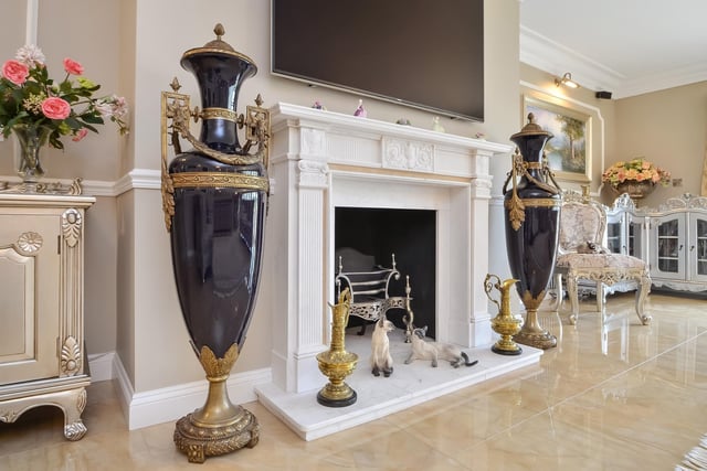 This huge five-bedroom Portsdown Hill home in Portsmouth is up for raffle. Here's a close-up the drawing room's fireplace.