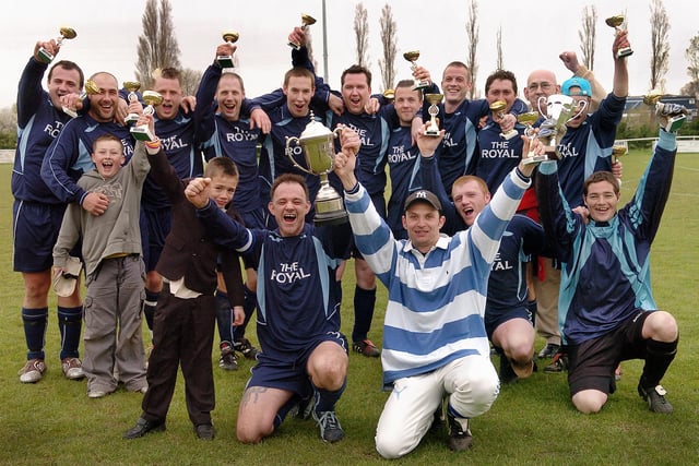 AFC Royal celebrate after winning the Dockyard League Cup at Moneyfields, 2005. PICTURE: Michael Scaddan.